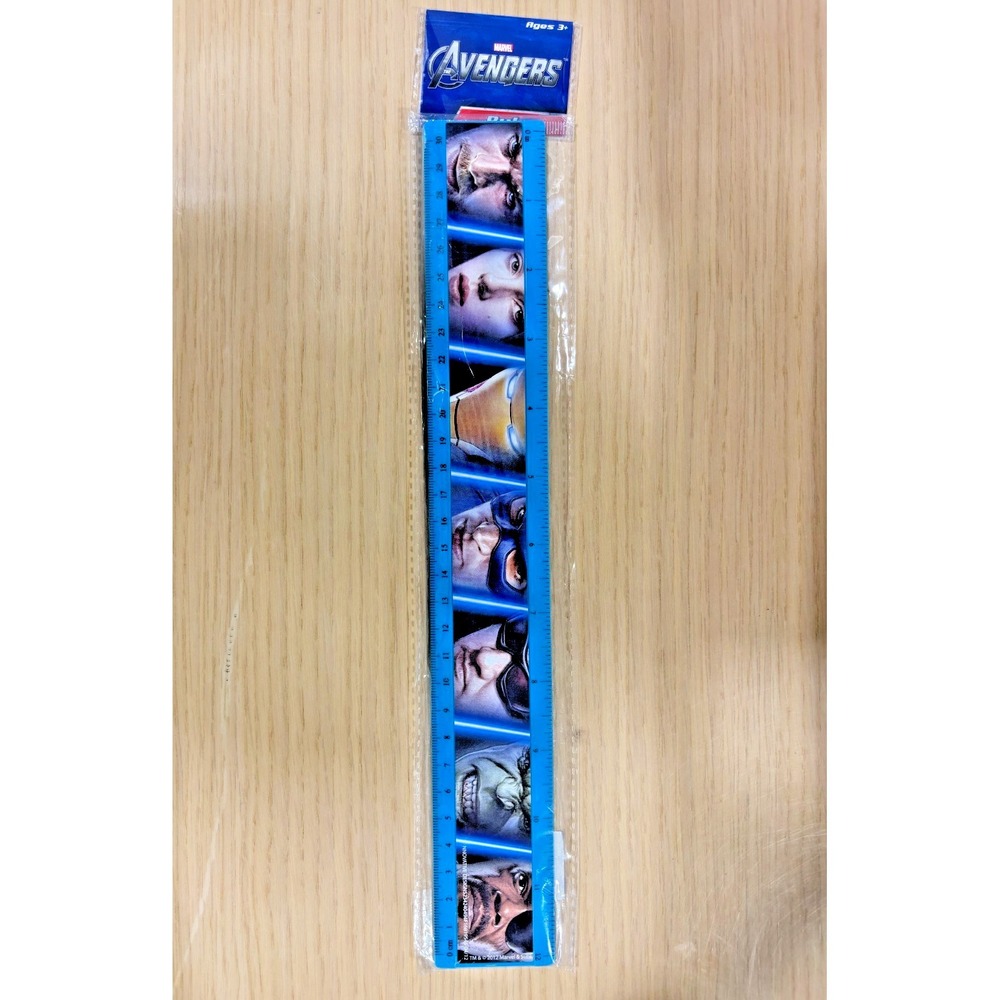 New HTF Marvel Avengers 12" Blue Plastic Ruler Cpt America Hulk Iron Man Thor